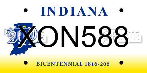 XON588 Indiana License Plate