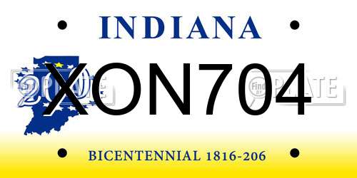 XON704 Indiana License Plate