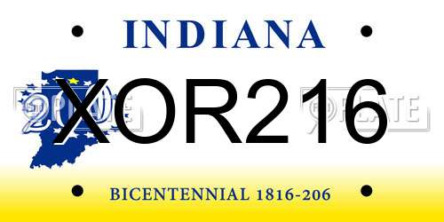 XOR216 Indiana License Plate