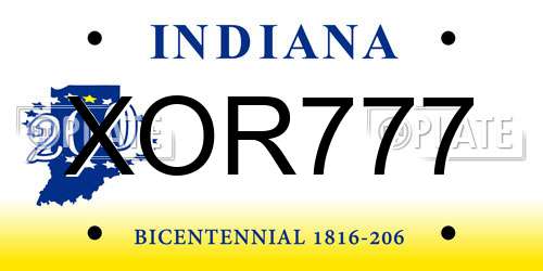 XOR777 Indiana License Plate