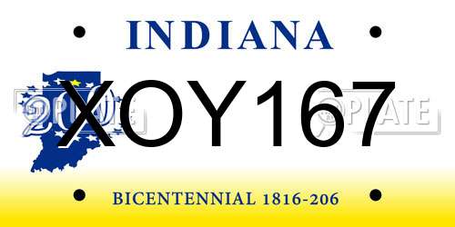 XOY167 Indiana License Plate