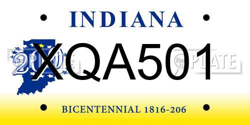XQA501 Indiana License Plate