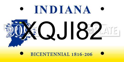 XQJI82 Indiana License Plate