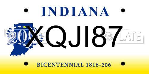 XQJI87 Indiana License Plate
