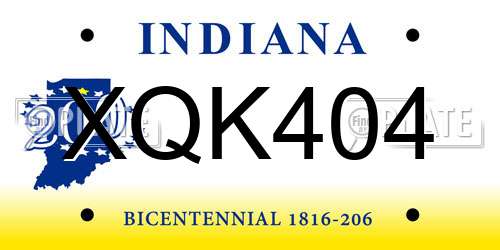 XQK404 Indiana License Plate