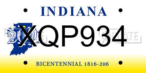 XQP934 Indiana License Plate