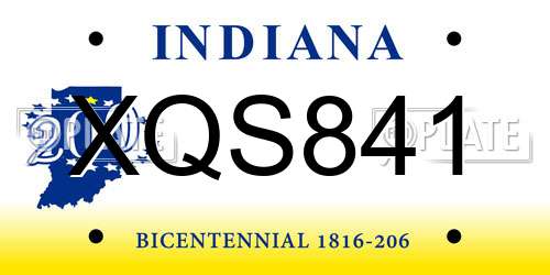 XQS841 Indiana License Plate