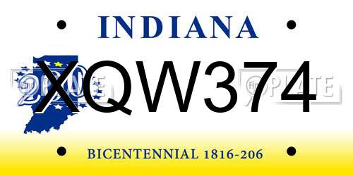 XQW374 Indiana License Plate