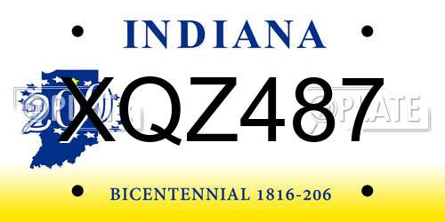 XQZ487 Indiana License Plate
