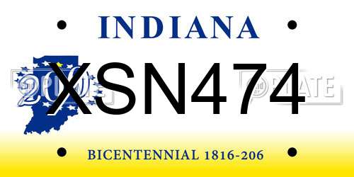 XSN474 Indiana License Plate