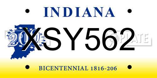 XSY562 Indiana License Plate