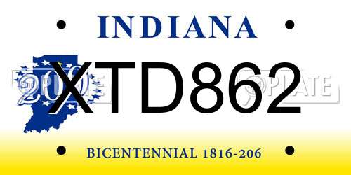 XTD862 Indiana License Plate