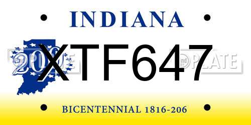 XTF647 Indiana License Plate