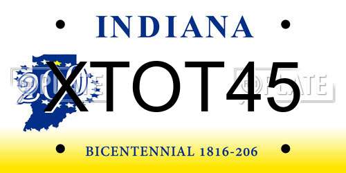 XTOT45 Indiana License Plate