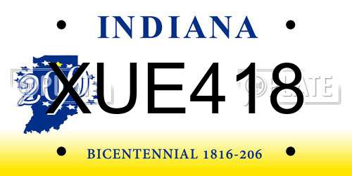 XUE418 Indiana License Plate