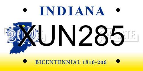 XUN285 Indiana License Plate
