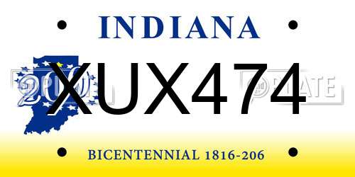 XUX474 Indiana License Plate