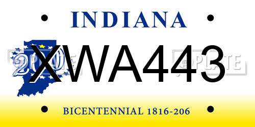 XWA443 Indiana License Plate