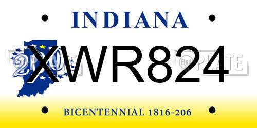 XWR824 Indiana License Plate