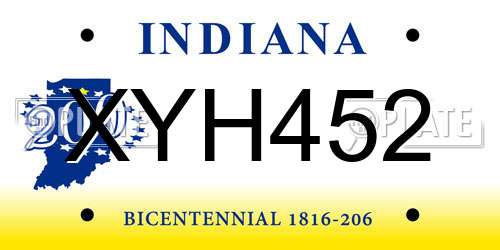 XYH452 Indiana License Plate