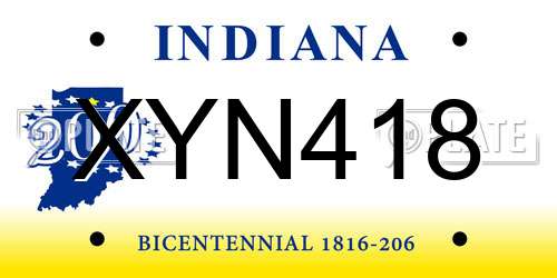 XYN418 Indiana License Plate