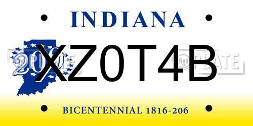 XZ0T4B Indiana License Plate