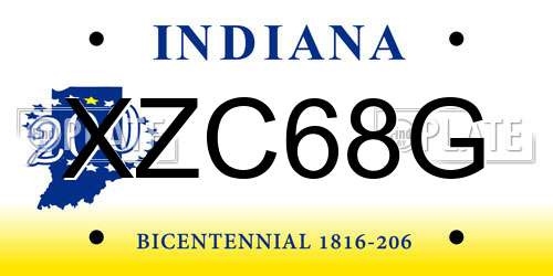 XZC68G Indiana License Plate