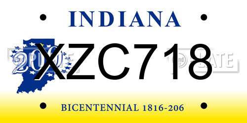 XZC718 Indiana License Plate