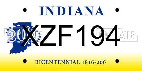 XZF194 Indiana License Plate