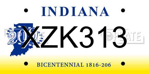 XZK313 Indiana License Plate