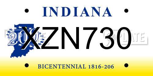 XZN730 Indiana License Plate