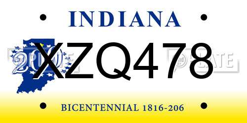 XZQ478 Indiana License Plate
