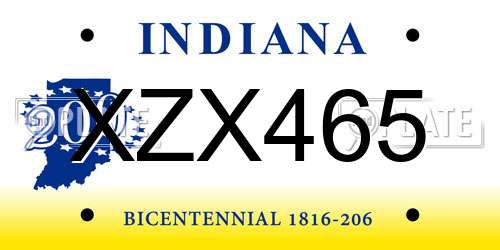 XZX465 Indiana License Plate