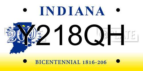 Y218QH Indiana License Plate