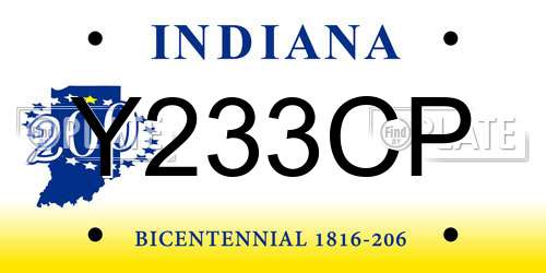 Y233CP Indiana License Plate