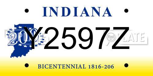 Y2597Z Indiana License Plate