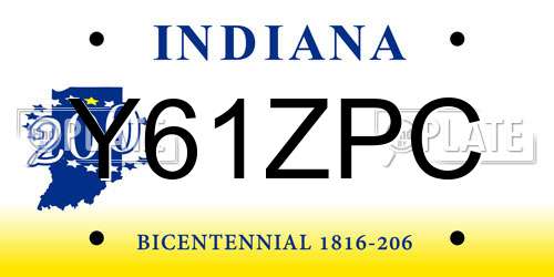 Y61ZPC Indiana License Plate
