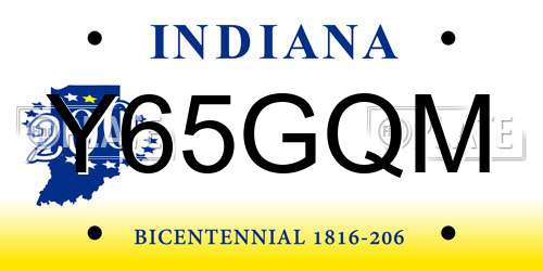 Y65GQM Indiana License Plate