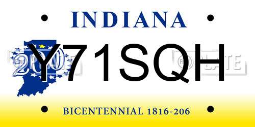 Y71SQH Indiana License Plate