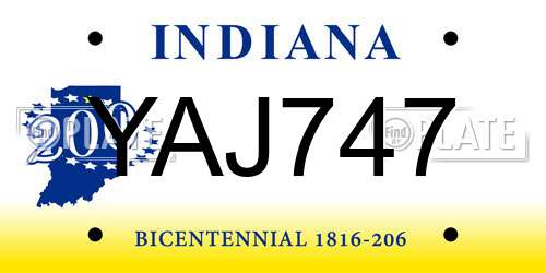 YAJ747 Indiana License Plate