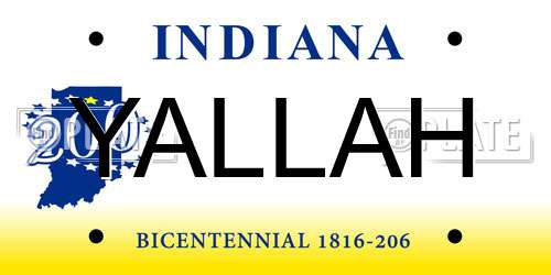 YALLAH Indiana License Plate