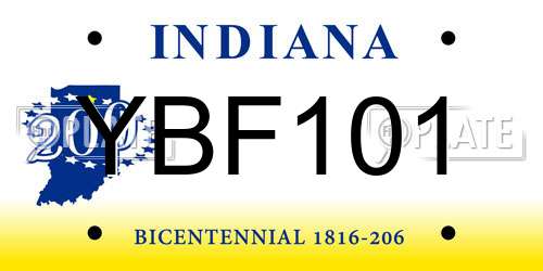 YBF101 Indiana License Plate