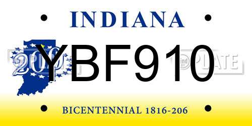 YBF910 Indiana License Plate