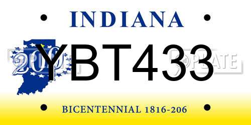 YBT433 Indiana License Plate