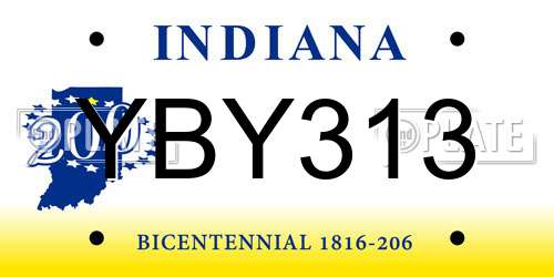 YBY313 Indiana License Plate