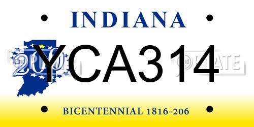 YCA314 Indiana License Plate