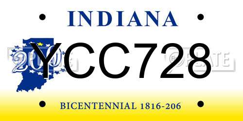 YCC728 Indiana License Plate