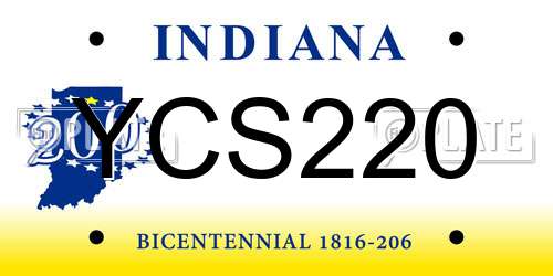 YCS220 Indiana License Plate