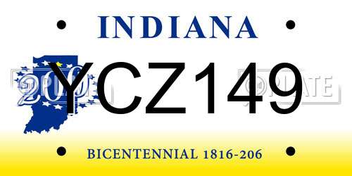 YCZ149 Indiana License Plate