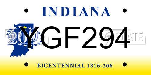 YGF294 Indiana License Plate